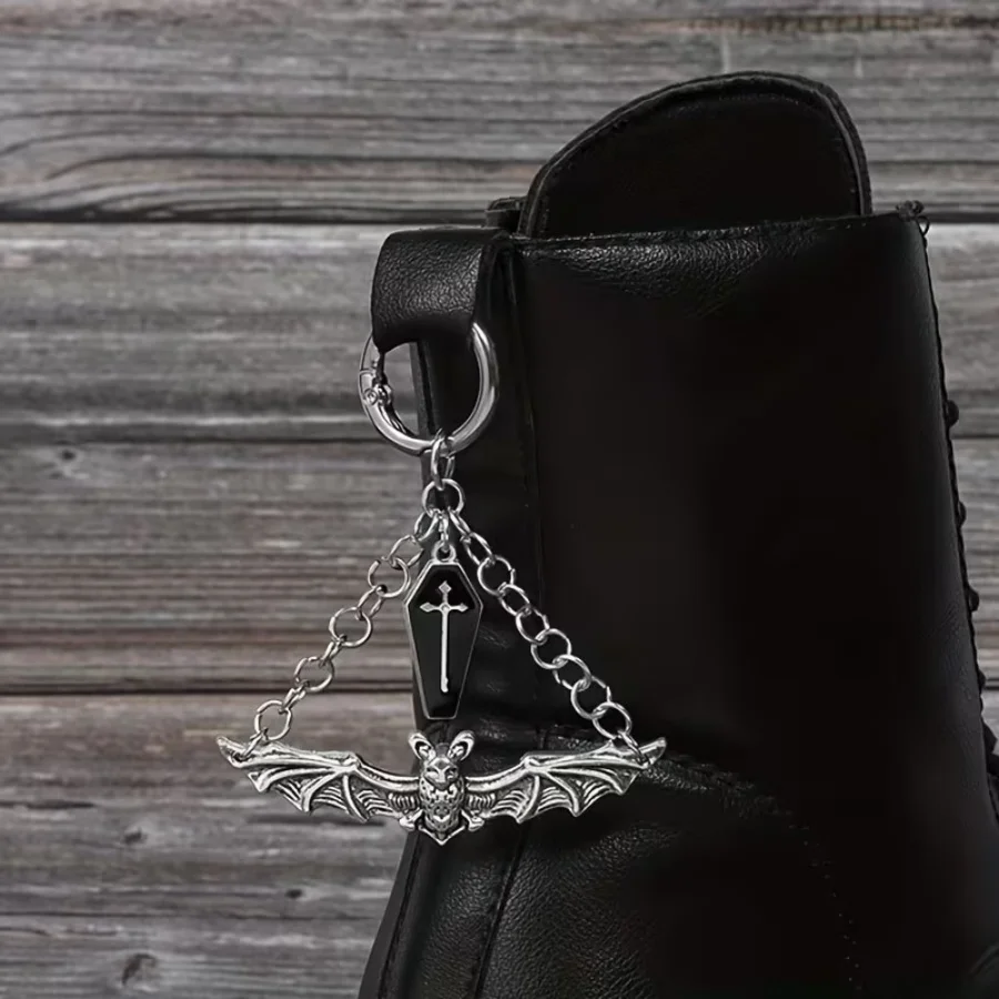 2pcs/set Gothic Punk Bat Cross Shoe Charms Alloy Bat & Black Cross Crosses Shoe Accessories Suitable for Christmas, Graduation