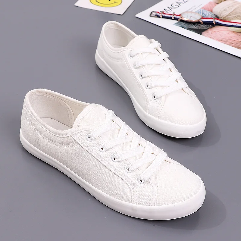 Unisex White Canvas Shoes Casual Summer Vulcanized Shoes Lace-up Students Cloth Shoe Women\'s Flats Sneakers Women Board Shoes