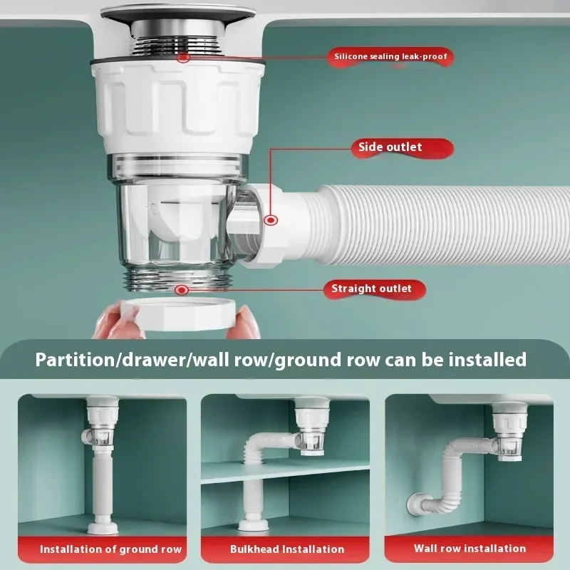 ZEXEF Bathtubs & Accessory Kitchen Sink Cap Retractable Filter Flexible Flip-top Bathroom Drain Shower Deodorizing Downspout - Image 2