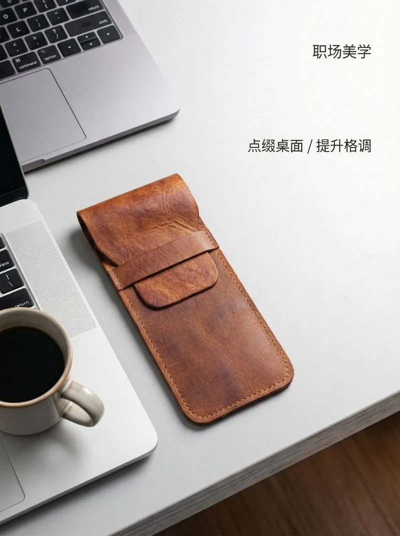 Cowhide Pen Case Holder Handmade Fountain Multi Pens Pouch Vegetable tanned leather Simple Pen Protective Sleeve Cover