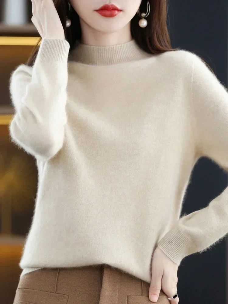 2024Autumn Winter Cashmere Sweater For Women High Neck Loose Sweater Women's Long Sleeve Top Knitted Pullover Sweater Sweatshirt