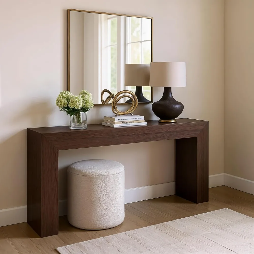 66 Inch Modern Solid Wood Sofa Table, Narrow Entryway Table for Hallway, Behind The Couch, Living