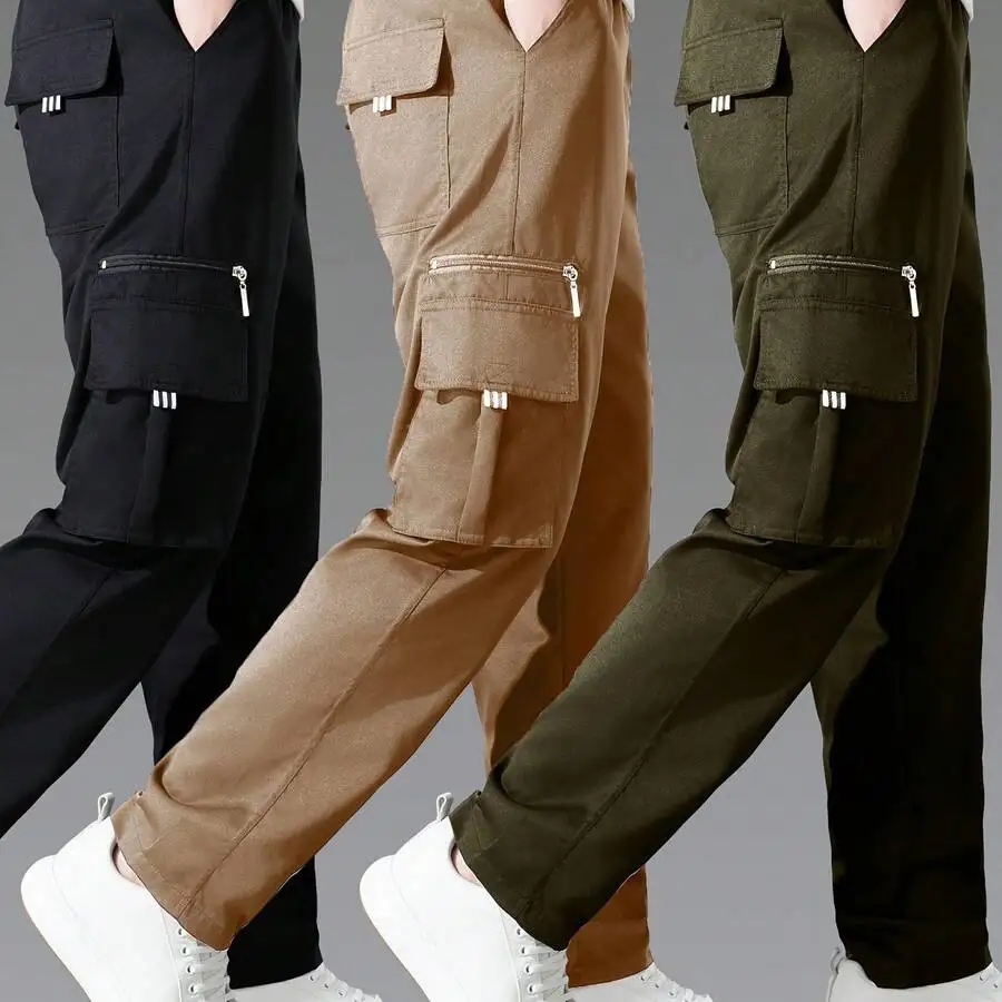 

Mens Casual Cargo Pants With Multiple Pockets Elastic Waist Solid Color For Hiking Outdoor Streetwear Spring Fall
