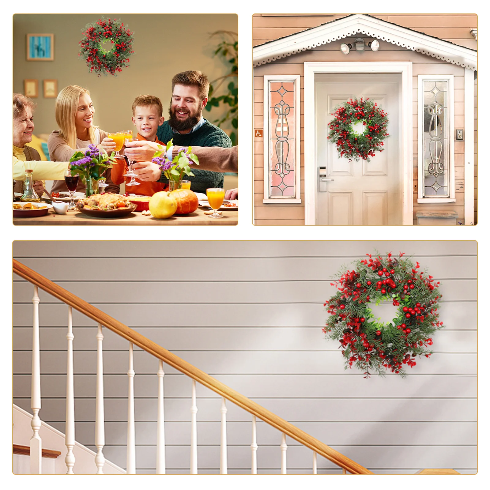 

3 Pcs Decor Berry Christmas Wreath Eucalyptus Leaf Garland Hanging Decoration Fireplace Tree Ornament Decorative Wall Holiday