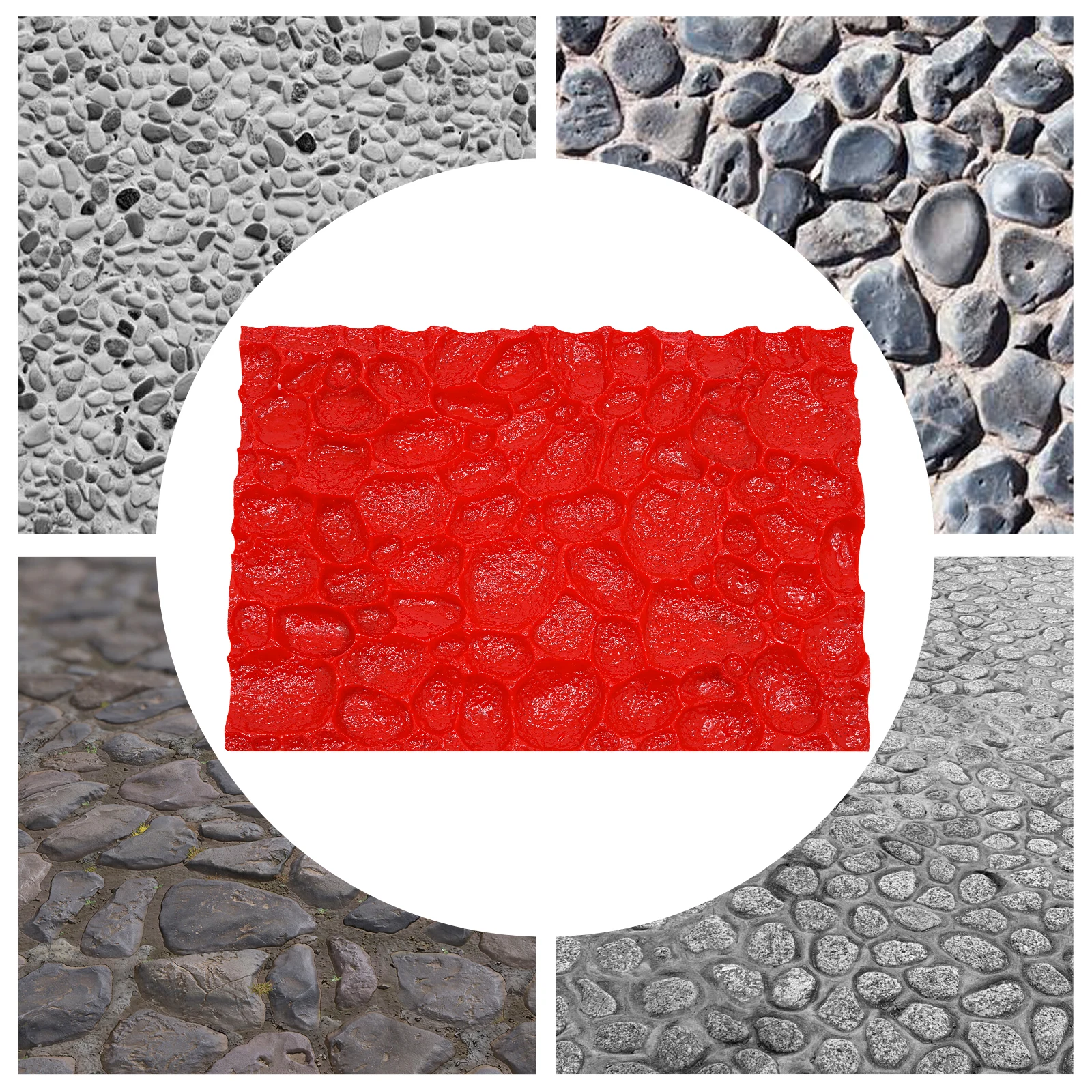 طوابع خرسانية حمراء حصيرة PU قالب ختم خرساني مستطيل نمط يشبه الحجر لممرات مسار الفناء الرصيف