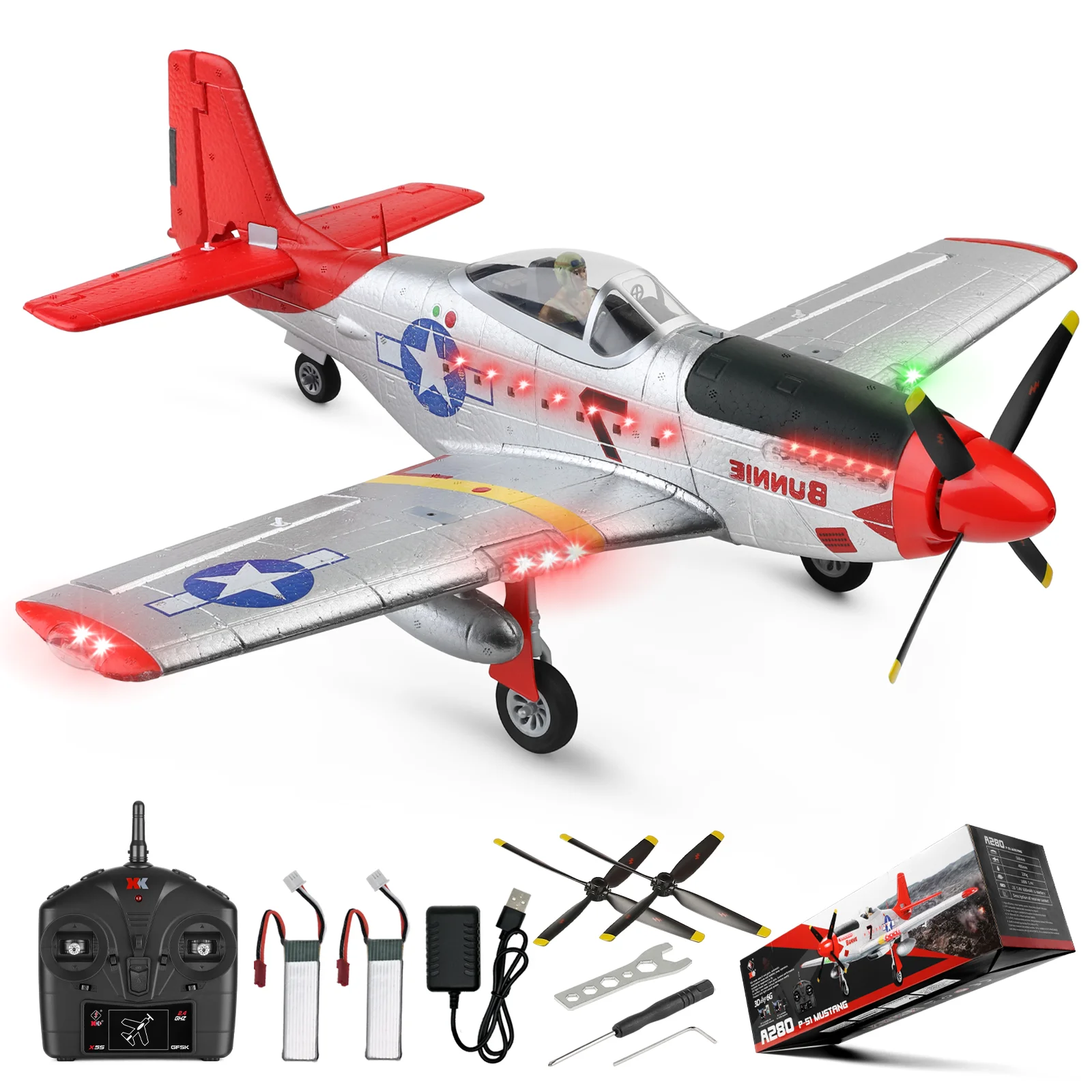 

Радиоуправляемый самолет WLtoys XK A280, 4-канальный радиоуправляемый самолет P51 Mustang с подсветкой, бесщеточный самолетик с дистанционным управлением 6G/3D, подходит для взрослых