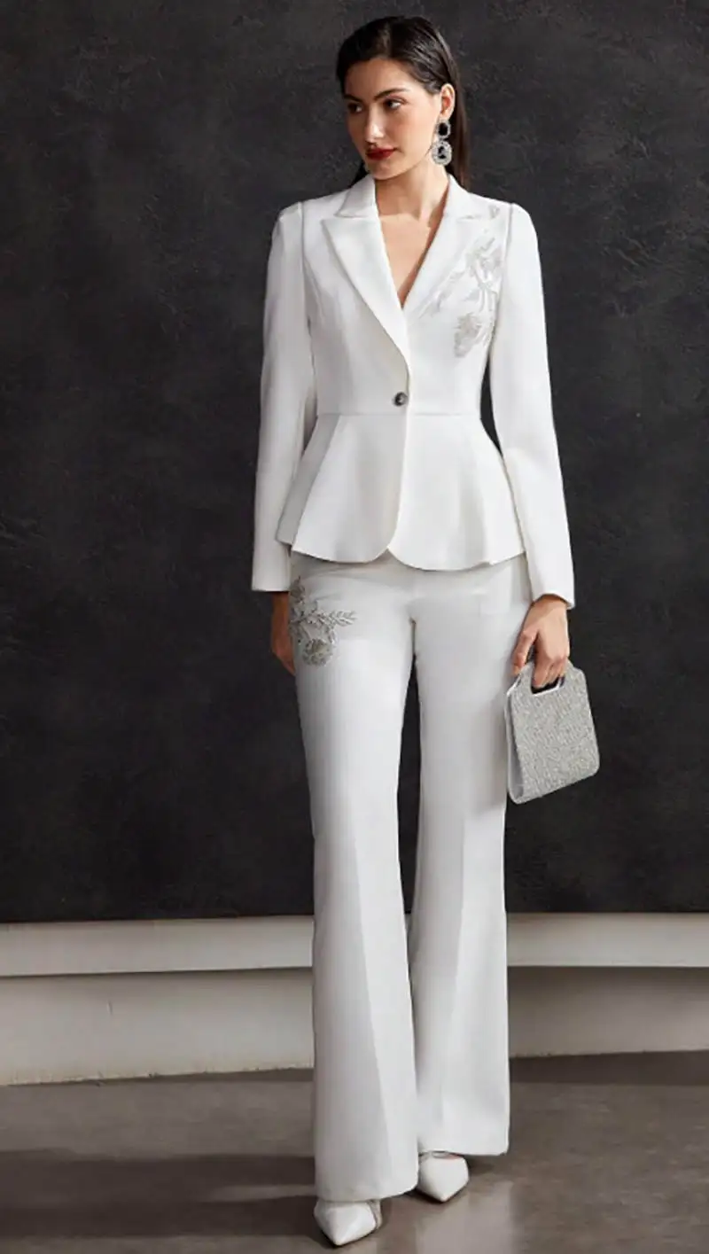 Slim Fit Customized Women Pants Suits Formal Beading Lady Jacket Sets For Photograph Prom Birthday Wear Tuxedos 2 Pieces