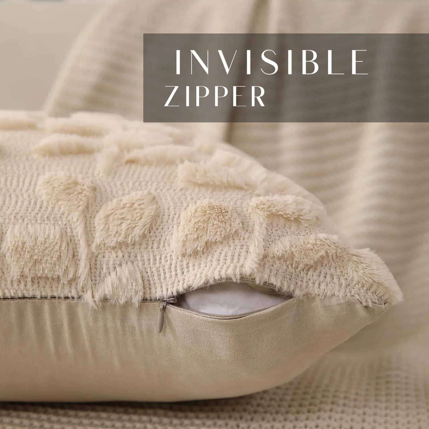 ปลอกหมอนอิงขนาด 18x18 นิ้ว ตกแต่งสไตล์ฟาร์มเฮาส์ สีครีมขาว ลายใบยูคาลิปตัส ผ้าพลัฌนุ่ม ขนเทียม ลายแจ็คการ์ด สำหรับฤดูใบไม้ผลิและฤดูร้อน