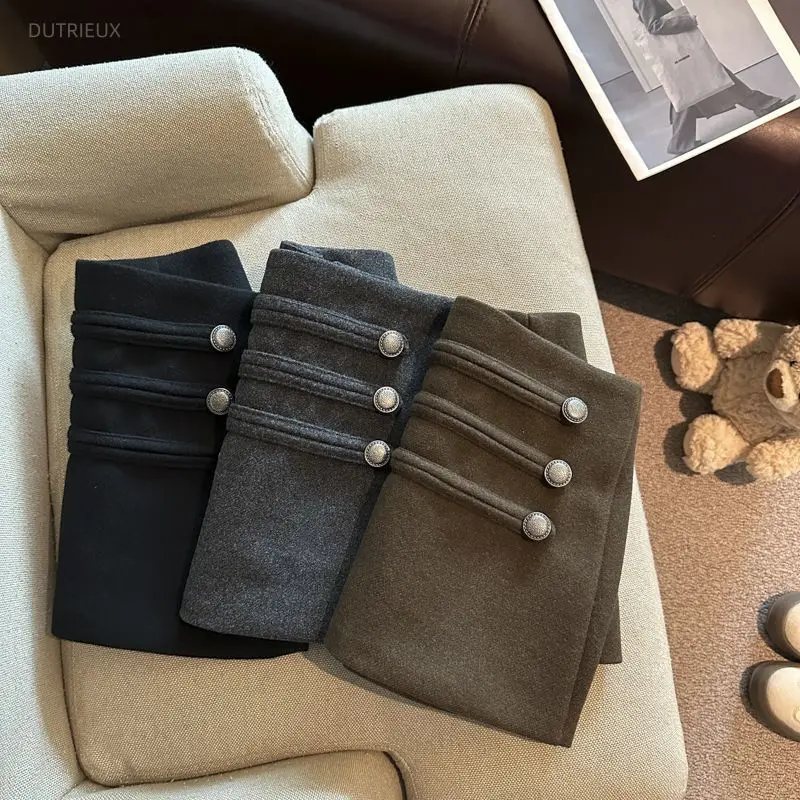 Woolen Skirts For Women Solid Buttons A-line Elegant Mini Skirt Versatile Korean Fashion Retro Ropa De Mujer