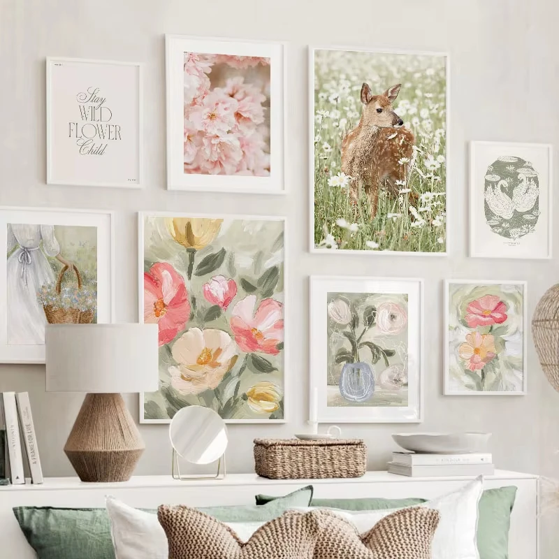 Vintage Vase Deer Lily Gallery Color Posters and Prints Nordic Wall Art Canvas Painting Living Room Home Decoration Pictures