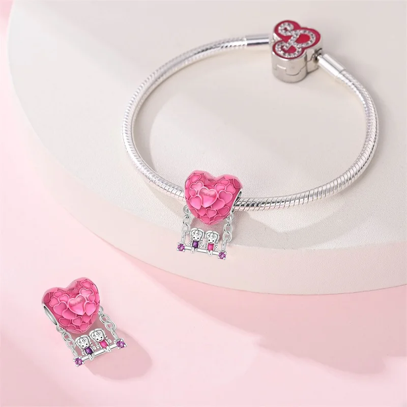 Stylish 925 Sterling Silver Sister Heart Swing Charms Bead Fit Original Bracelet DIY Women Valentine'S Day Jewelry Gift view 3