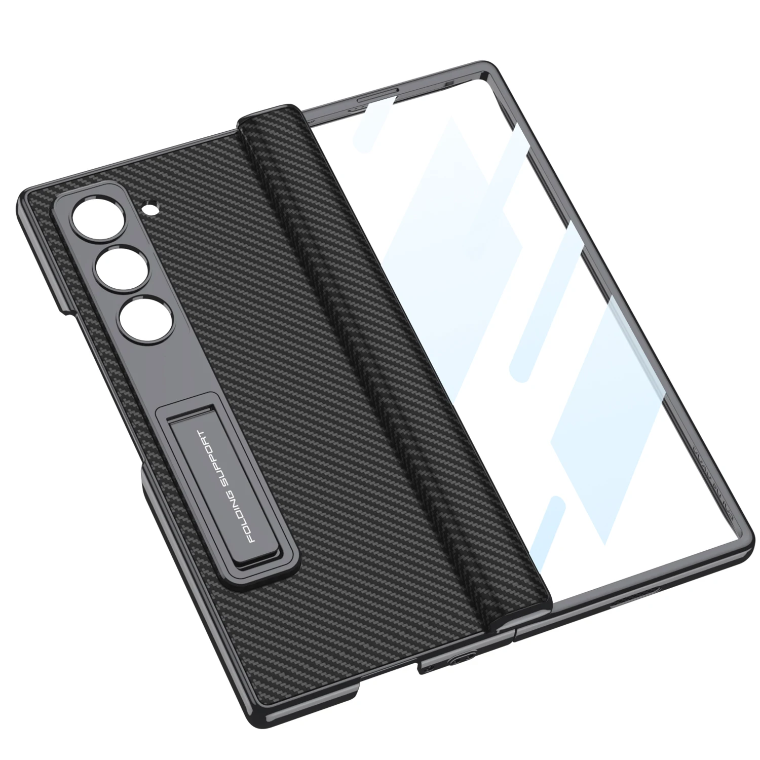 Luxury Plating Hinge Leather Case For Samsung Galaxy Z Fold 6 Magnetic Hinge Bracket Plastic Hard Cover For Galaxy Z Fold 6 Case