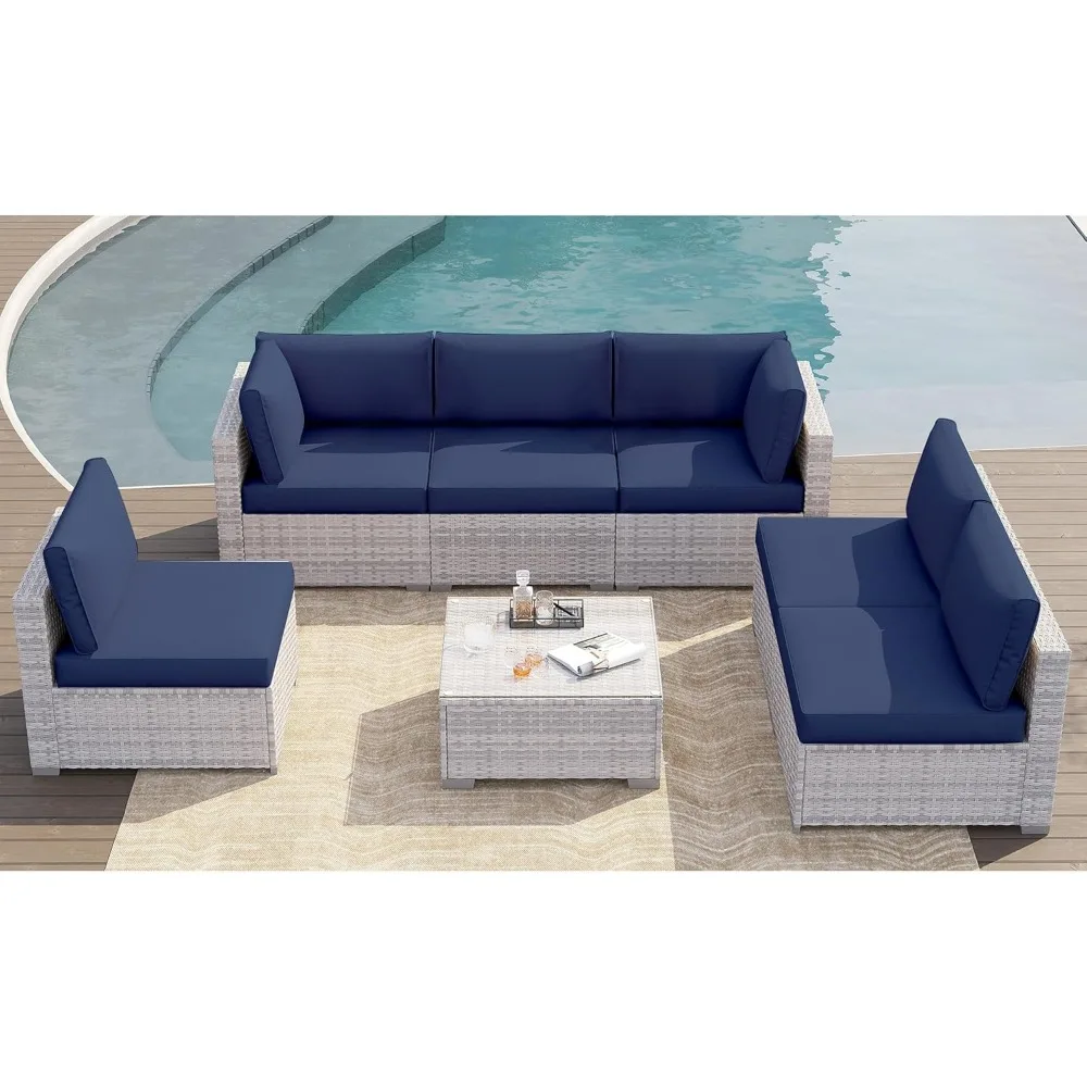 

7 Pieces Patio Furniture Sets, Outdoor Furniture Patio Conversation Set, All Weather PE Rattan Sectional Sofa with Cushions and