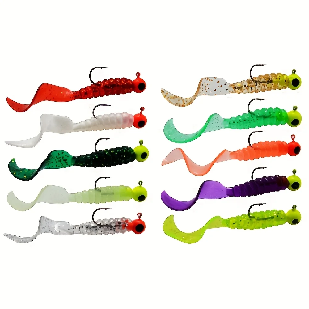 40-teiliges Angelköder-Set: 20 Stück Metall-Jigkopf-Angelhaken + 20 Stück Weiche Silikon-Wurmköder, Künstliche Fischköder – Detail 1