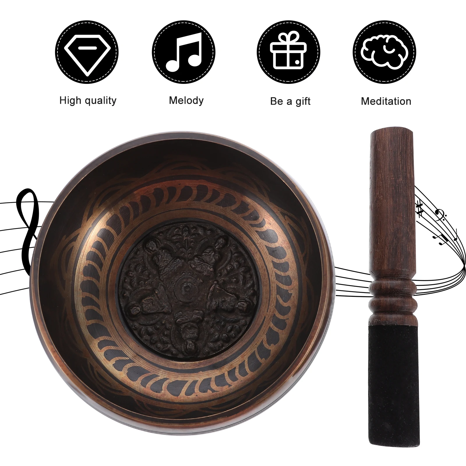 

Copper Wood Meditation Bowl Set Healing Singing Stick Portable Lightweight Desktop Decoration Relaxation Gift for Men Women Deep