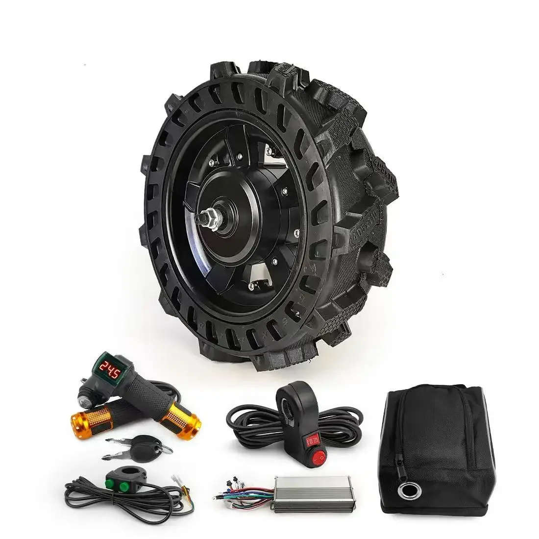 16‑Inch Solid Steel‑Gear Electric Unicycle, 1:5 Gear Ratio Low‑Speed with Controller, Agricultural Handcart Tire