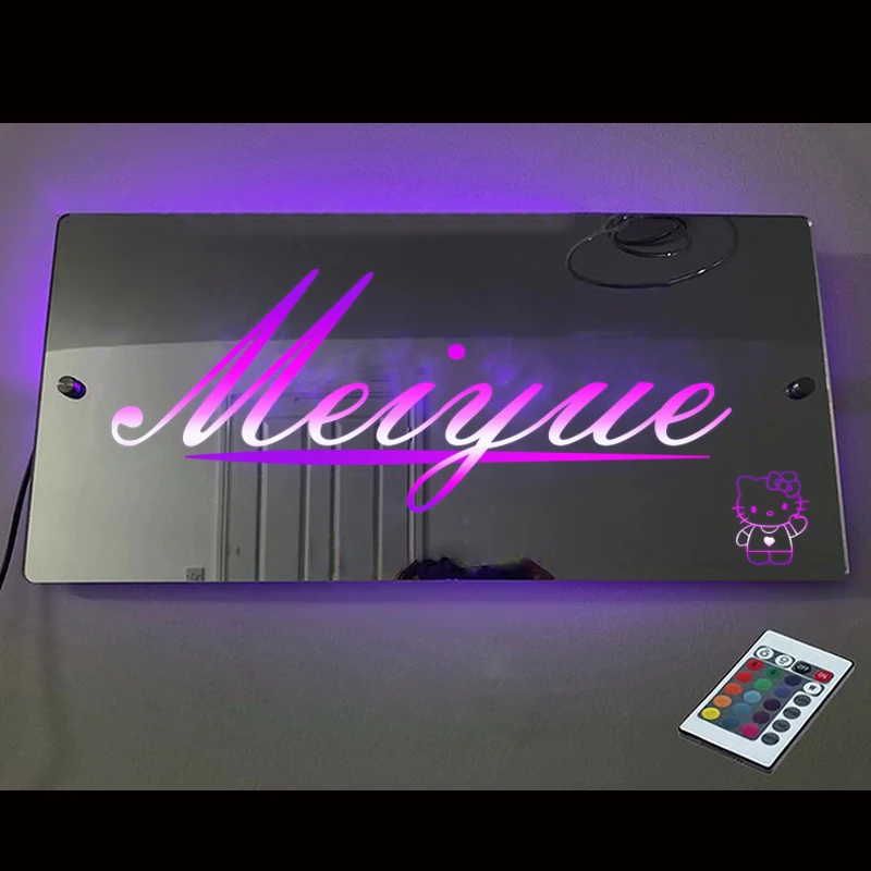 Imagem -04 - Acrílico Led Neon Sign Mirror Light Palavras Personalizadas Saudações Parede Casa Café Decoração de Bar 1pc