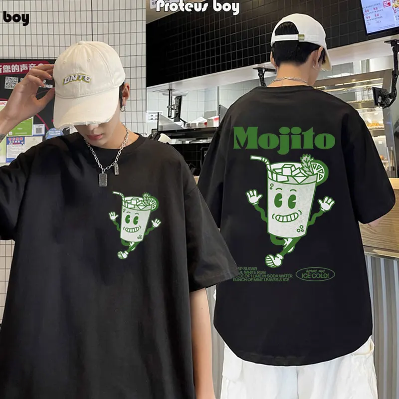 

Funny Mojito Cocktail Graphic Print T Shirt Men and Women High Quality Vintage Cartoon Oversized T-shirt Fashion Casual Tees