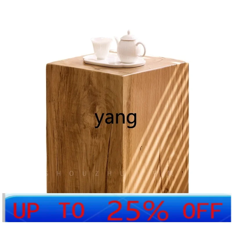 YJQ log pier coffee table Nordic solid wood square stool Smoke color stool change shoes