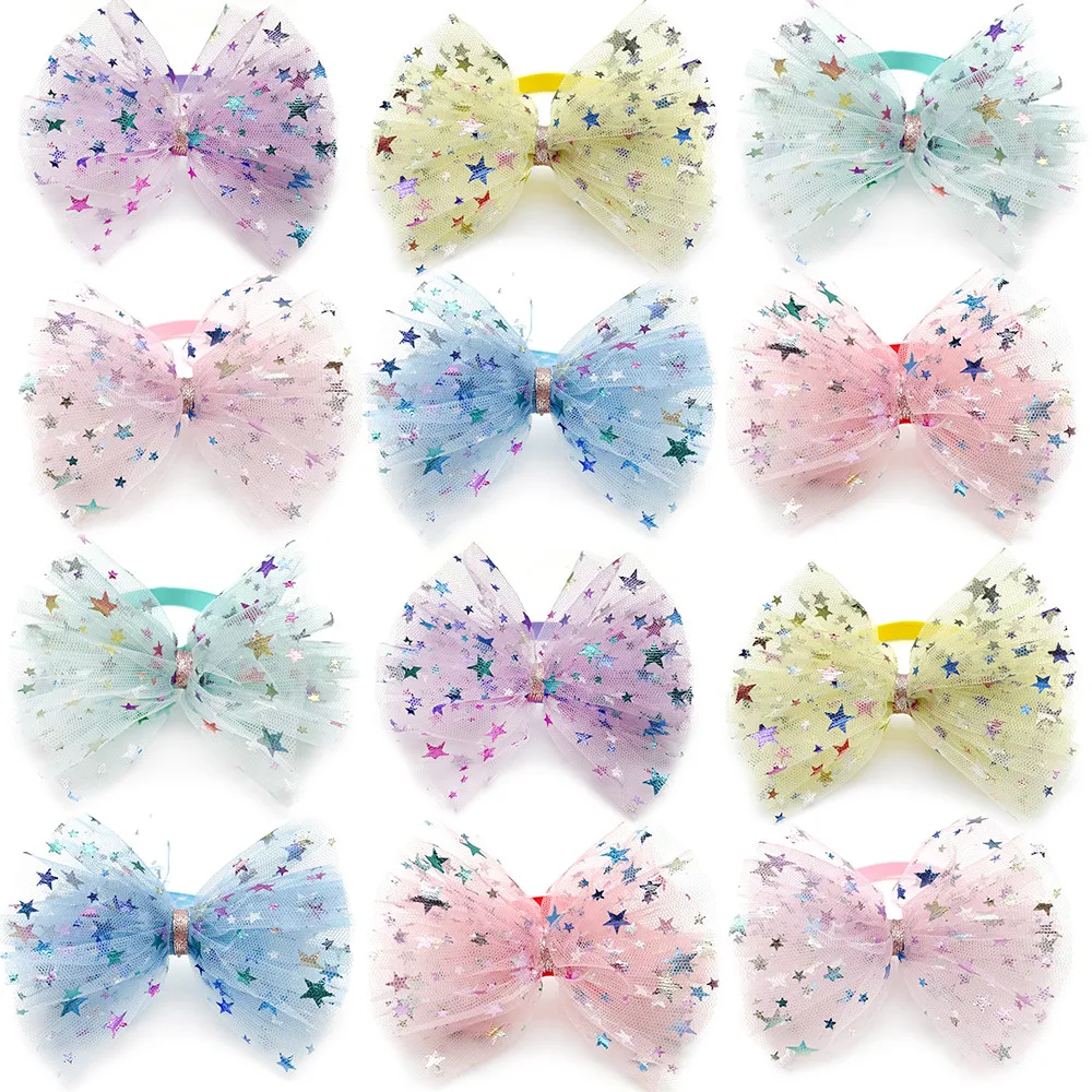 50/100pcs Pet Dog Cat Small Bow Ties Star Mesh Style Pet Dog Necktie Bowtie Adjustable Dog Neckties Dog Accessories Pet Supplies