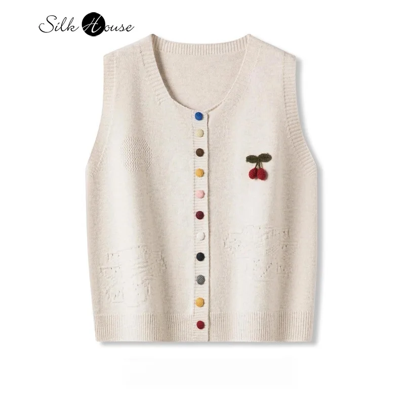 

Women's Casual Spring and Autumn New Sweet 65% Cotton 35% Acrylic Round Neck Sleeveless Camisole Layered Knitted Vest