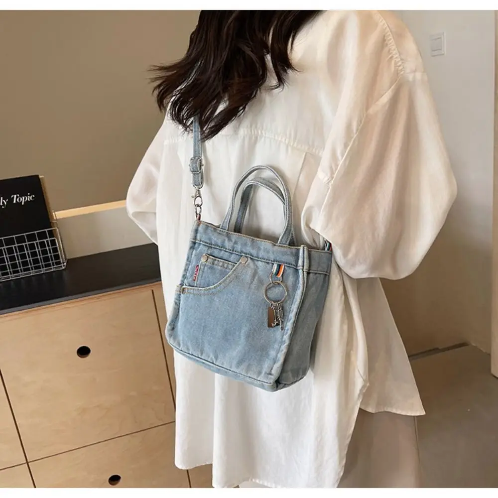 

Trendy Large Capacity Denim Bag Handbag Simple Shoulder Bag Commute Small Square Bag Cloth Crossbody Bag Unisex
