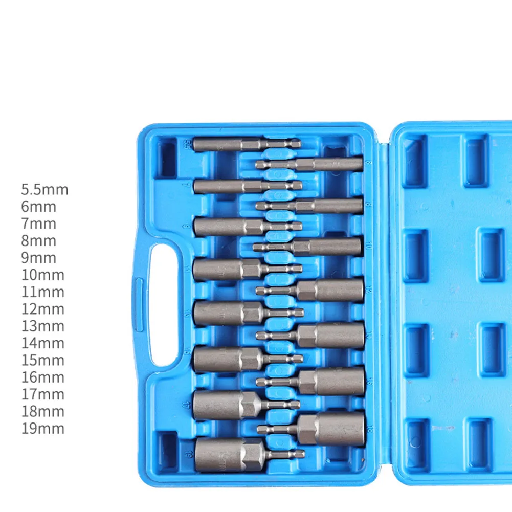 

15Pcs 5.5mm-19mm Hex Socket Sleeve Nozzles Nut Driver Set 1/4'' Screwdriver Key Head Hand Tool Set Socket Adapter