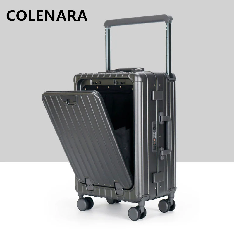 COLENARA-Valise d\'embarquement pour ordinateur portable avec cadre en aluminium, valise à roulettes, bagages de cabine, ouverture avant, 20 pouces,