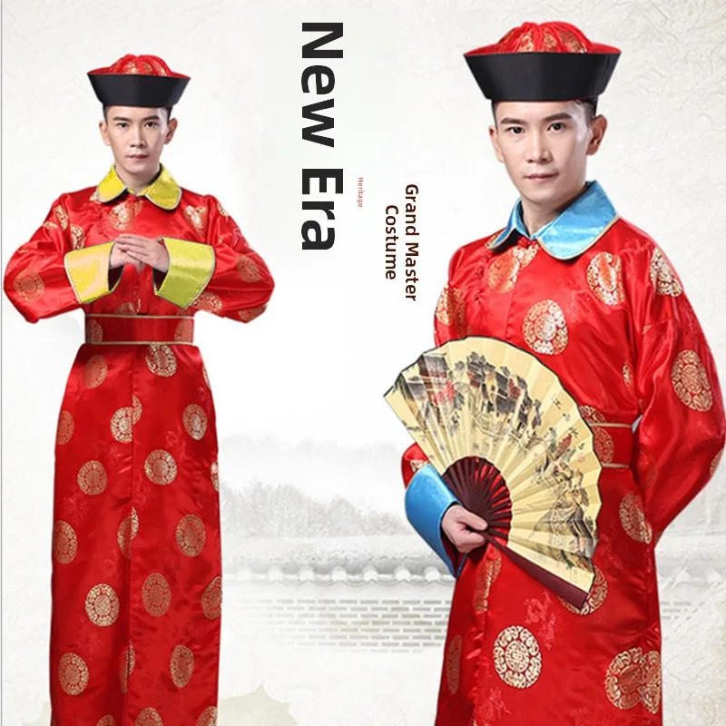 

Традиционный мужской костюм династии Цин: красная официальная униформа в стиле зомби, косплей, древнекитайская мода, пошив на заказ