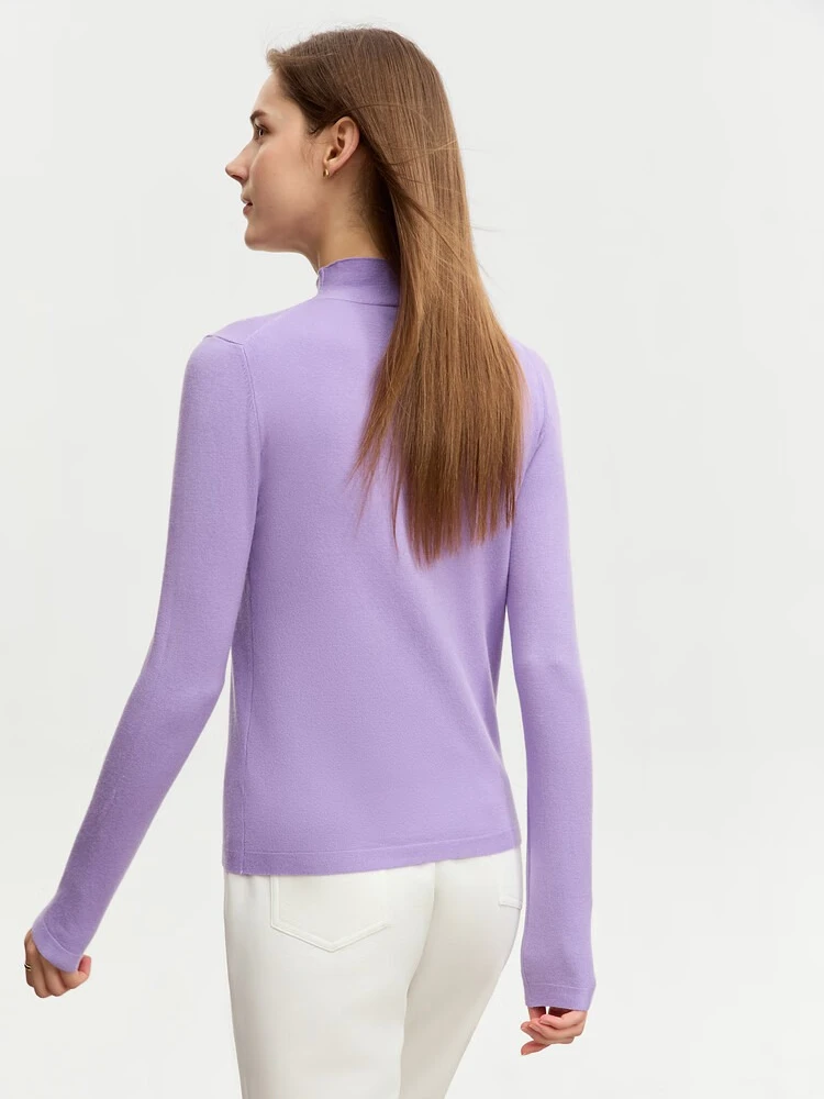 AMII Minimalism Women's Sweater Mock Neck Long Sleeve Pullover Tops 2025 Autumn New Slim Basic Solid Knitted Sweaters 12363002