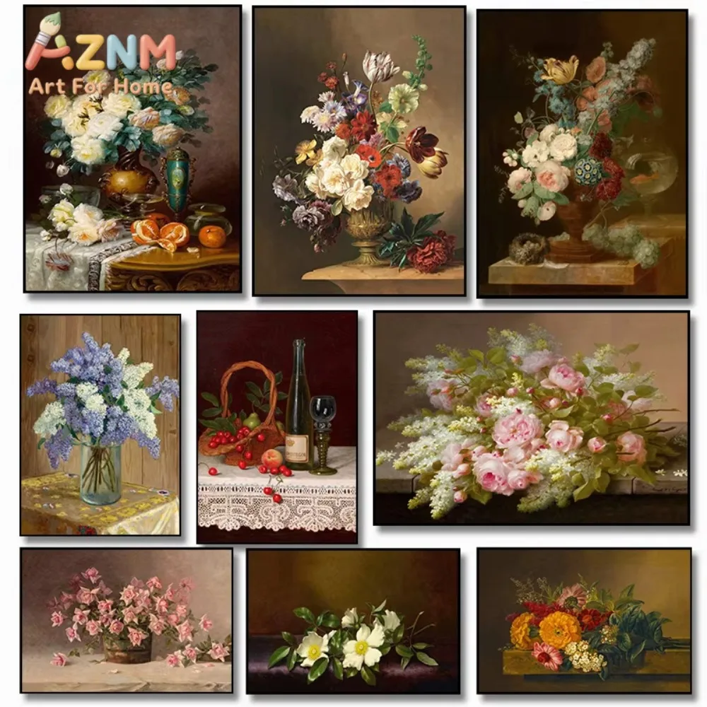 

1pc Colorful Still Life Floral Art Rose Carnation Vintage Poster Prints Canvas Painting Wall Art Picture Living Room Home Decor
