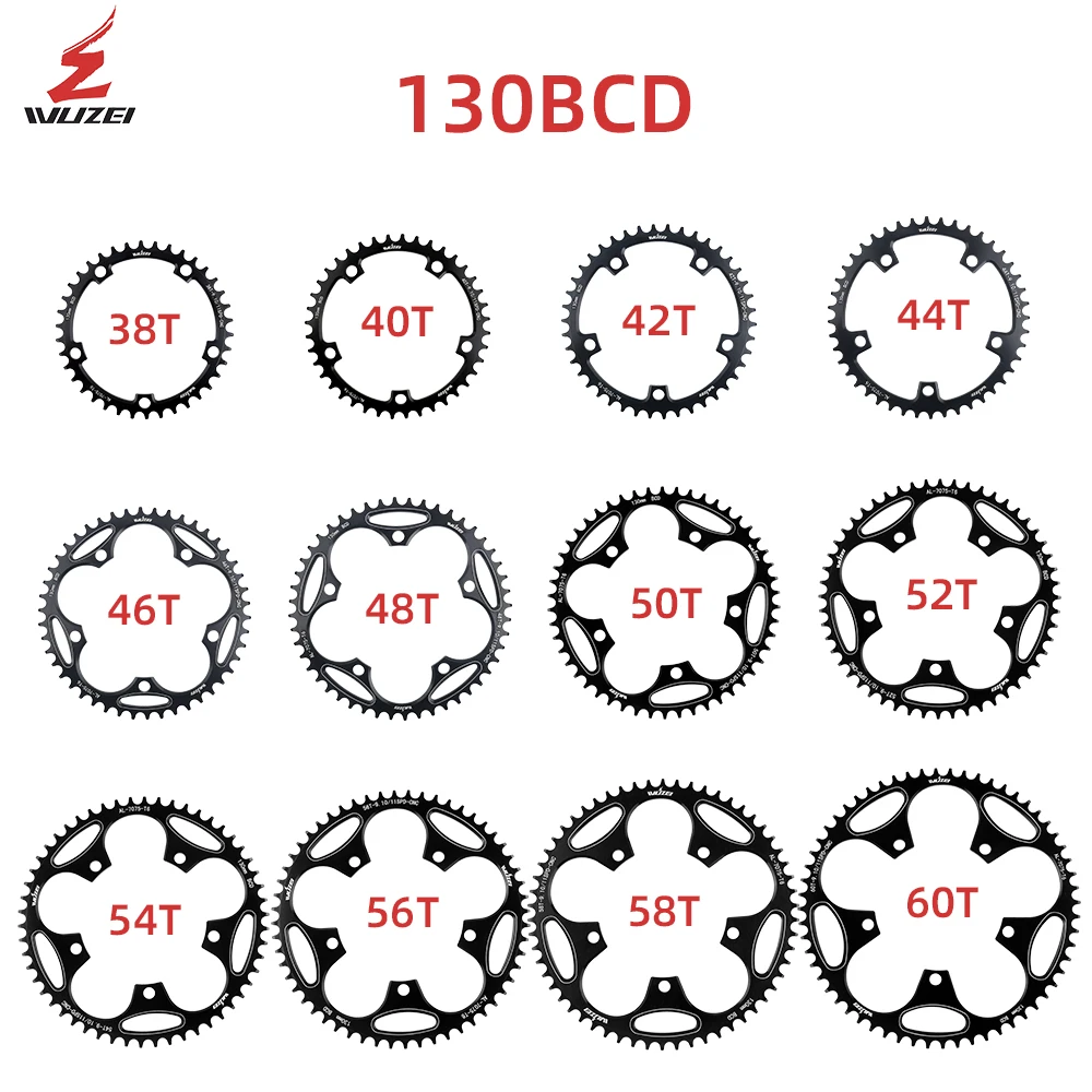 WUZEI 130 BCD Chainring 38T 40T 42T 46T 50T Narrow Wide Star Road Bike Crown 5 Bolts Front Star for Folding Bicycle