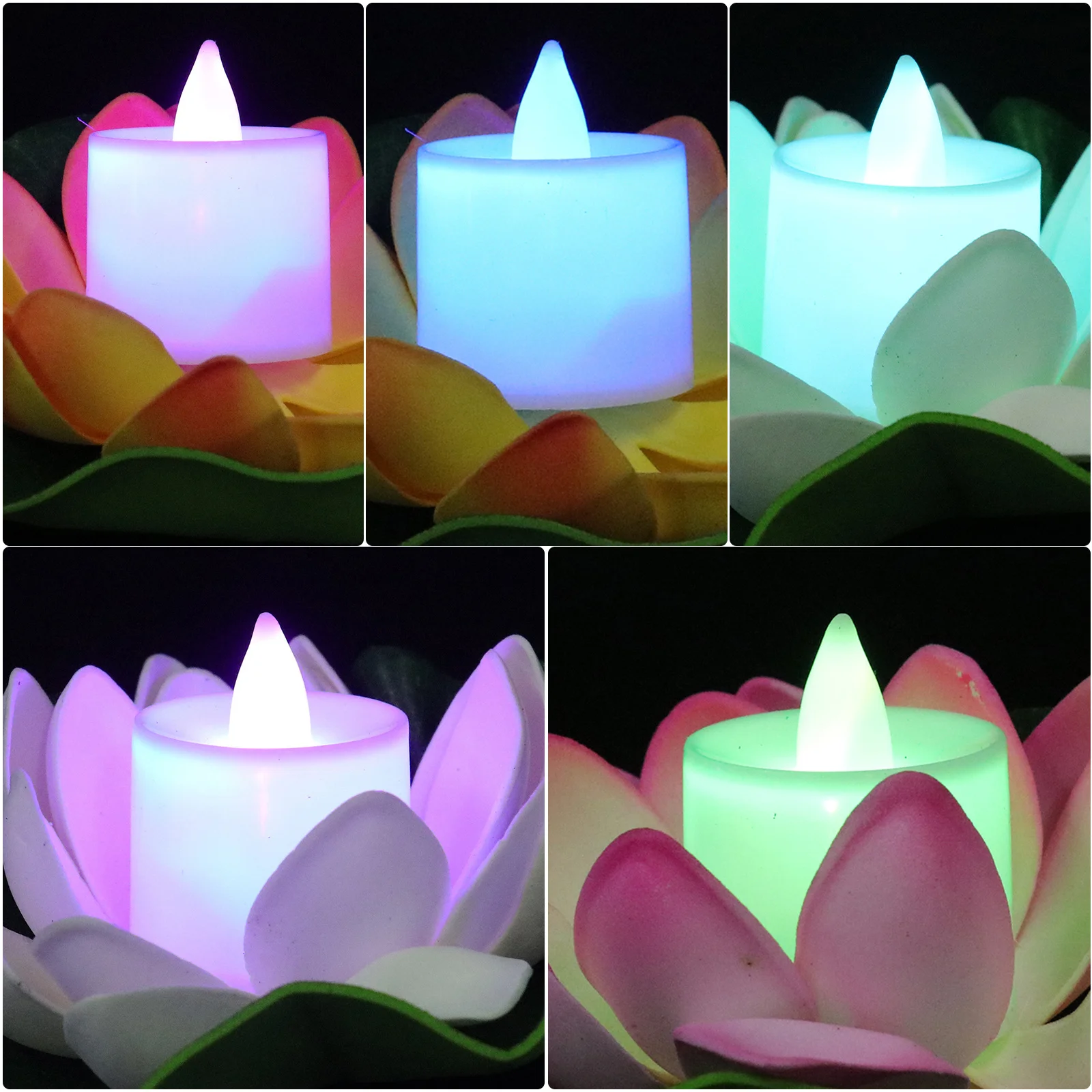

5Pcs LED Lotus Artificial Water Lily 13cm Flameless Tea Light Candles Pool Decorations Wedding Party Festival