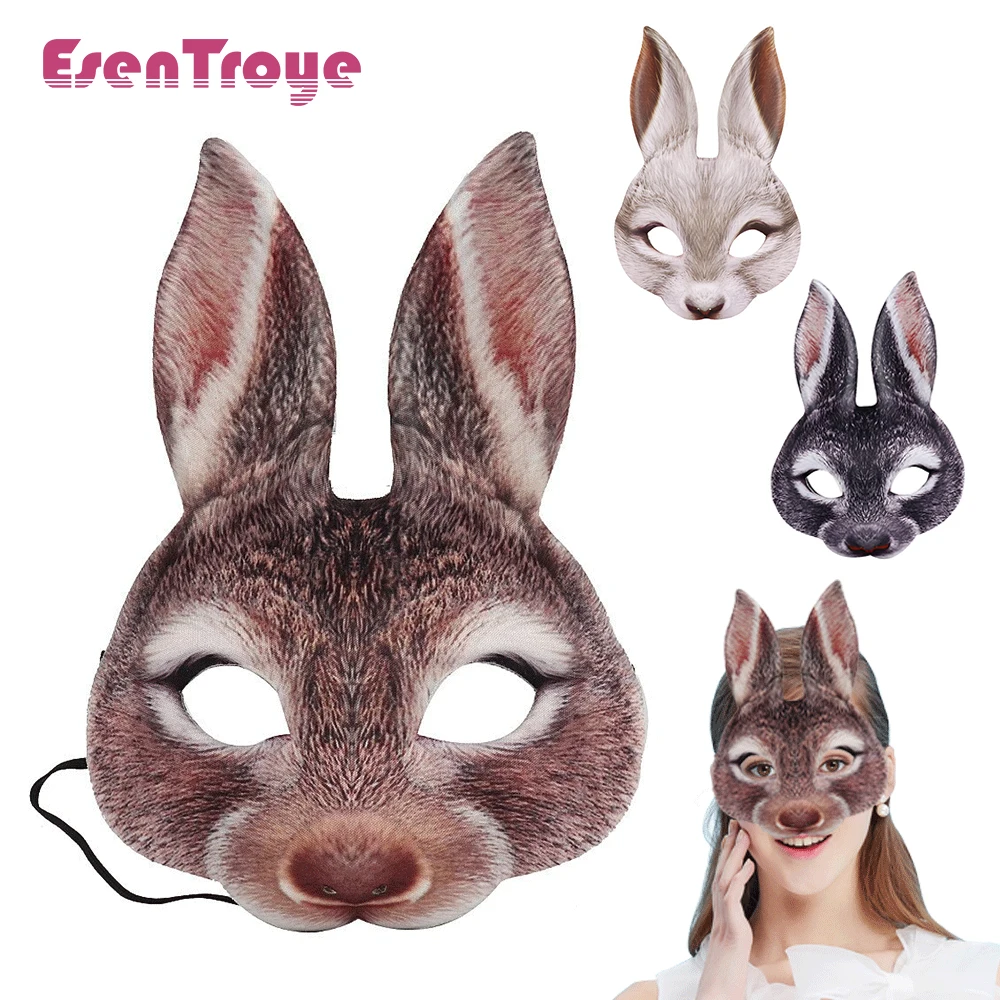 3D Rabbit Mask Masquerade Costume Props Halloween Decoration Animal Half Face Creative Mask for Adults Cosplay Easter Acessories