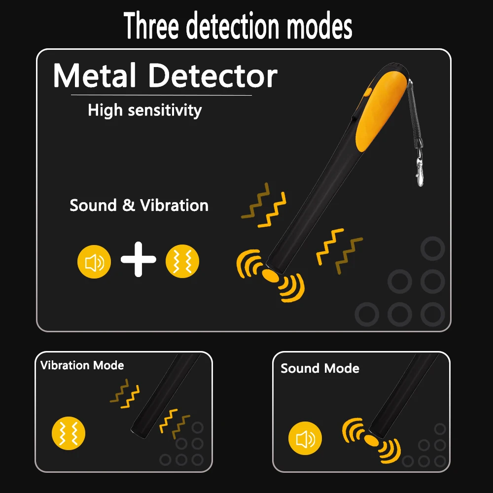 360 Degree Detection Round Rod Small Metal Detector with Sound/Vibration/Sound &Vibration Waterproof IP68 AA Battery 9V  6F22
