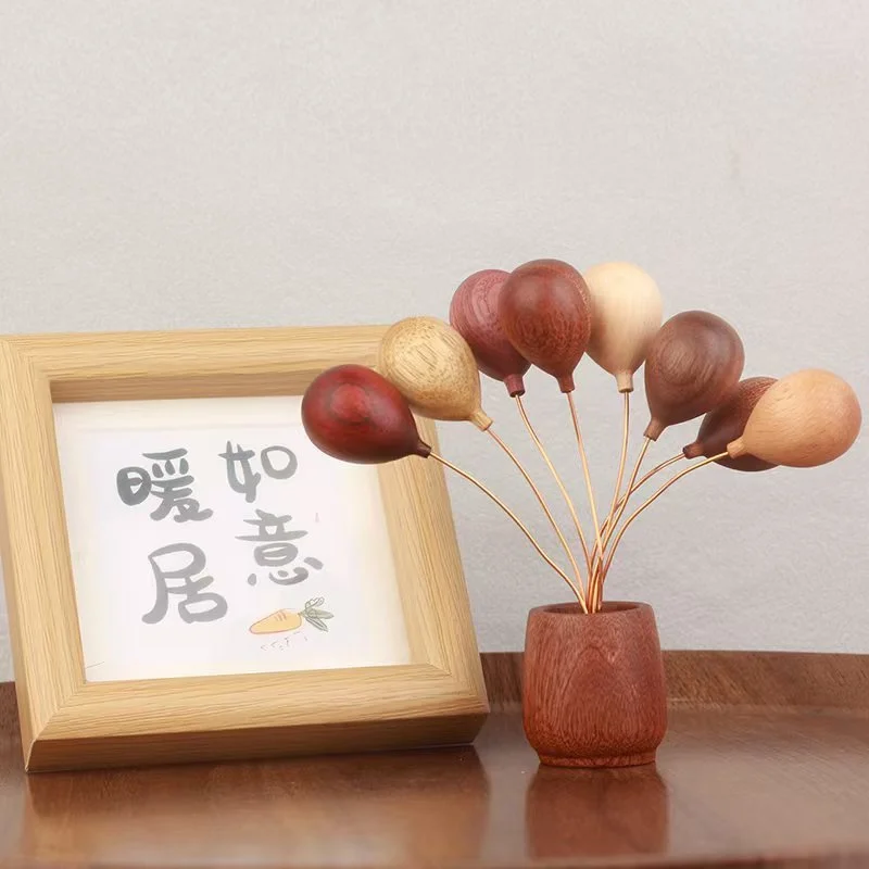 Creativity Wooden Balloon Bouquet Desktop Ornament Handicraft In-Vehicle Study Home Decoration Beech Sapele Black Walnut Base