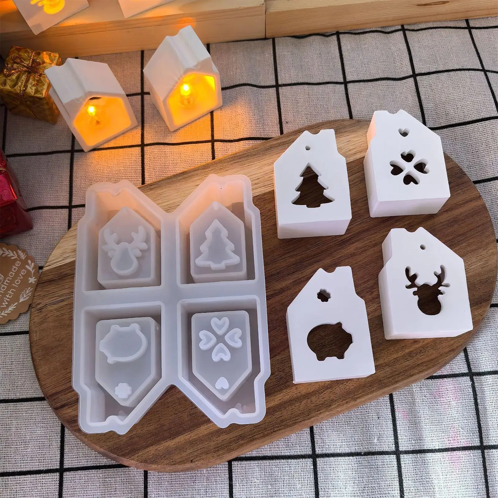 

Формы для дома, силиконовые 4-полая рождественские цементные формы, форма для эпоксидной смолы для гипса, планировщики для вечеринок, художественные учителя, ремесло