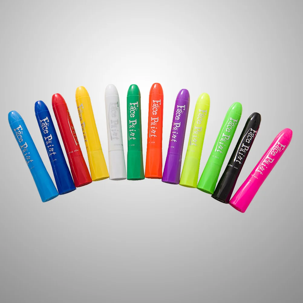 Juego de crayones de pintura facial de 12 colores, palitos para colorear lavables y brillantes para cara y cuerpo para adultos, accesorios de maquillaje para eventos y fanáticos