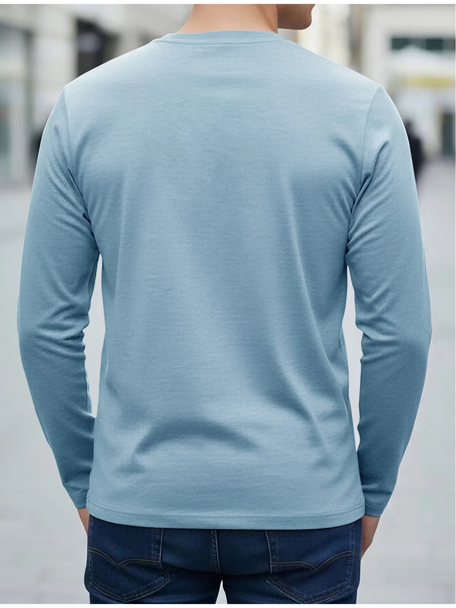 Men's 100% pure cotton loose fit comfortable sports and leisure creative line pattern printed round neck long sleeved T-shirt