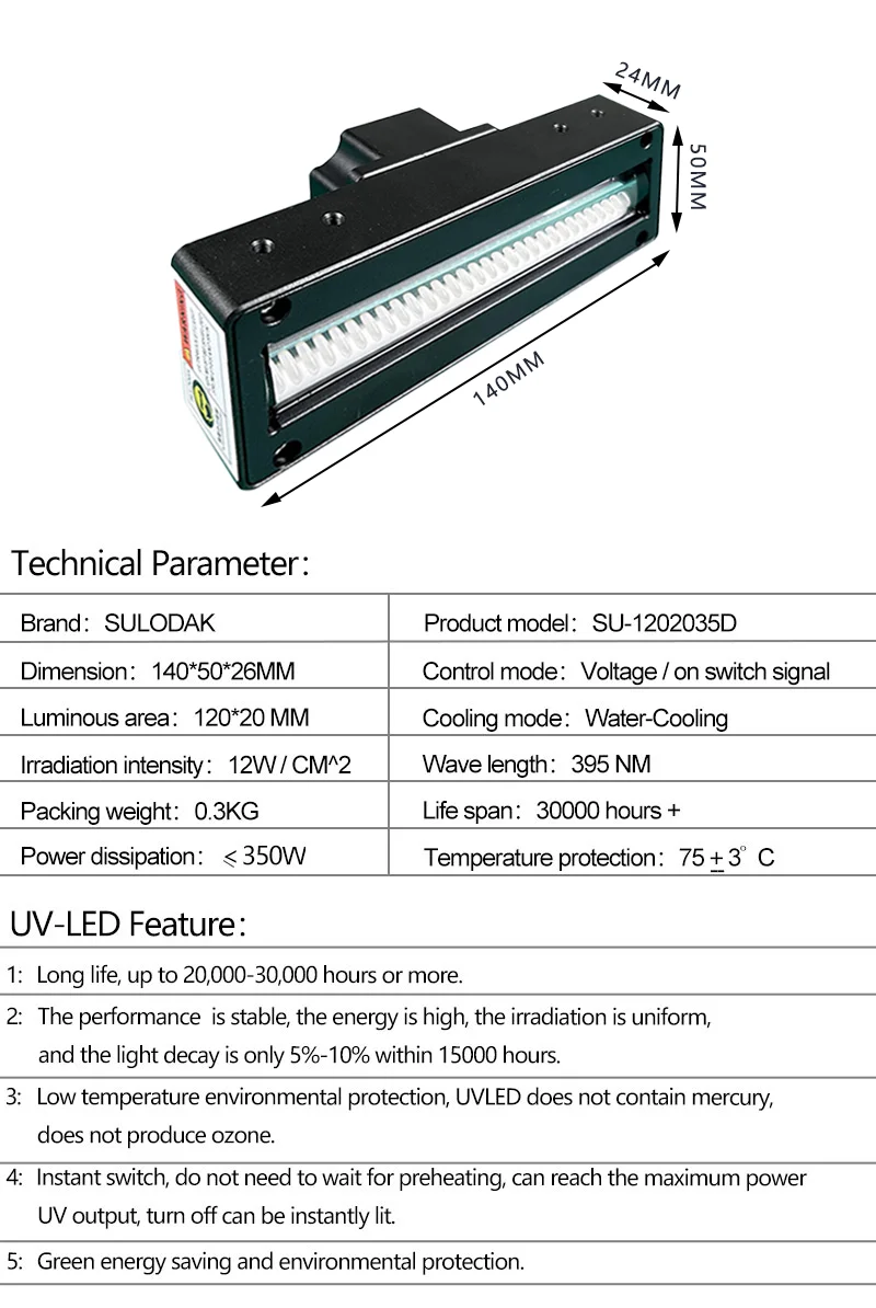 Lampe de polymérisation LED refroidie à l'eau, tube de lampe UV, machine à durcissement LED, 350W, Ricoh G5, G6, Cruc800, XP femelle, double buse