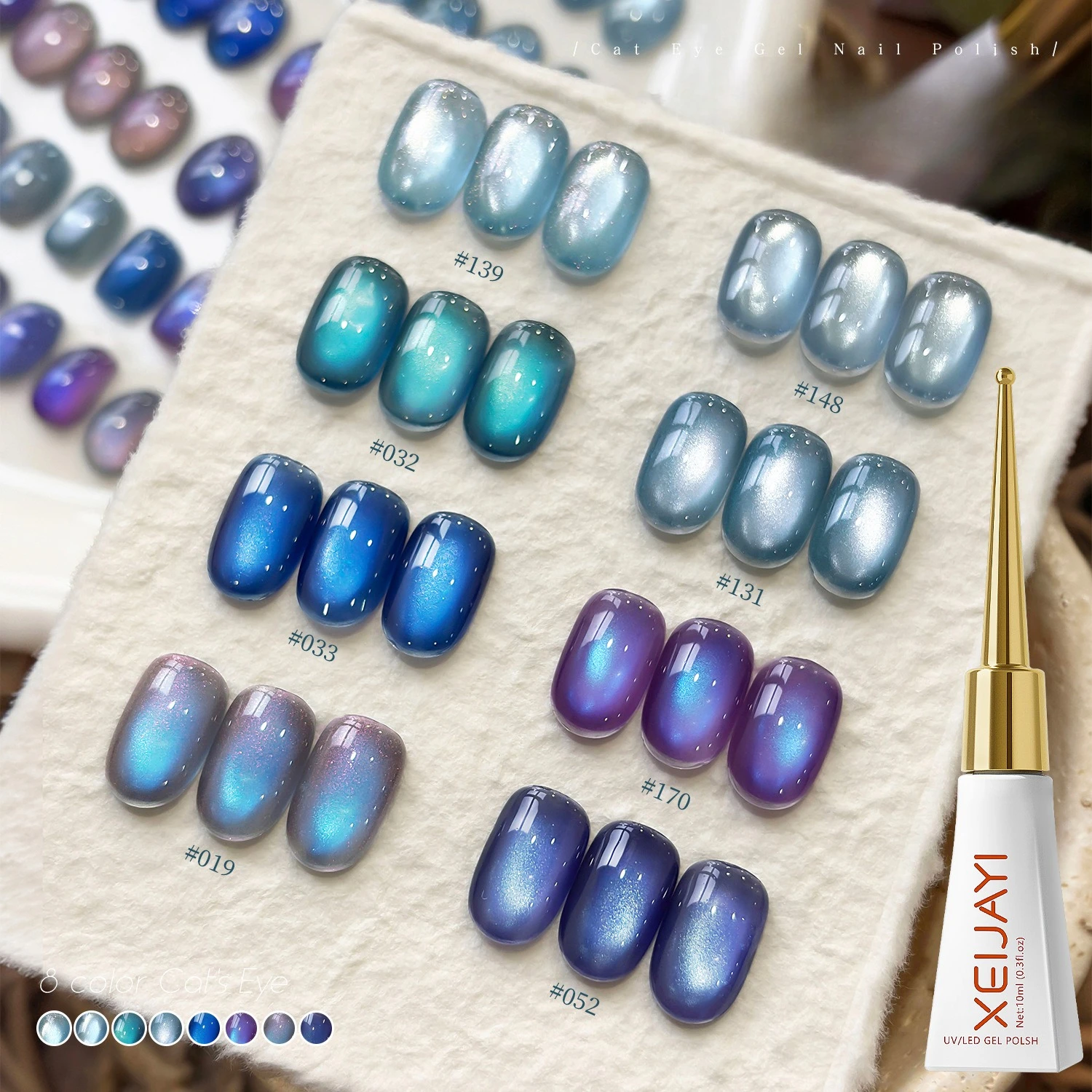 8Colors 10ml Spring Premium Blue Cat Eye Nail Gel Polish 2026 New Product Glass Bead Whitening Blue Cat Eye Magnetic Nail Polish