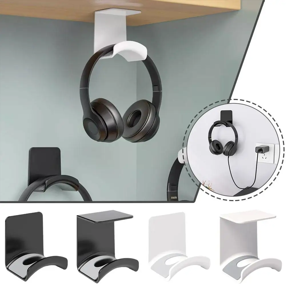 Universal Headphone Stand Adhensive Plastic Wall Mount Hanger Under Desk Headset Rack Holder Support for Gaming Earphone Bracket