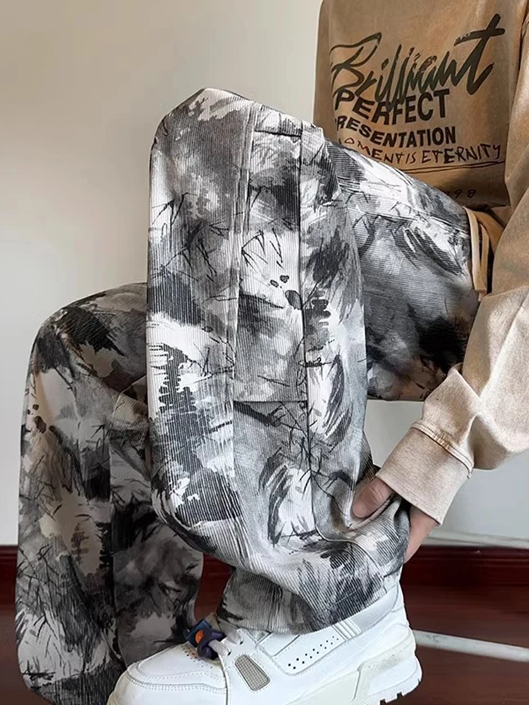 

Men's Corduroy Straight Leg Pants Spring Autumn Loose Fit Spor Wide Leg Dyed Tie Dye Camo Casual Trousers Faionable Urban...