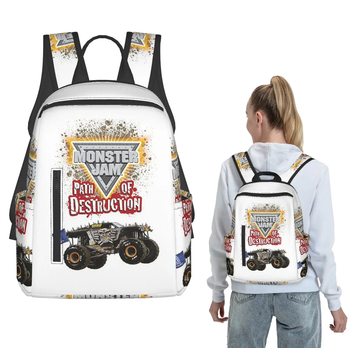 Classic Monster Jam Truck Pattern  Backpack Daypack Boys Girls BookBag School Bag Shoulder Bags for Men Women