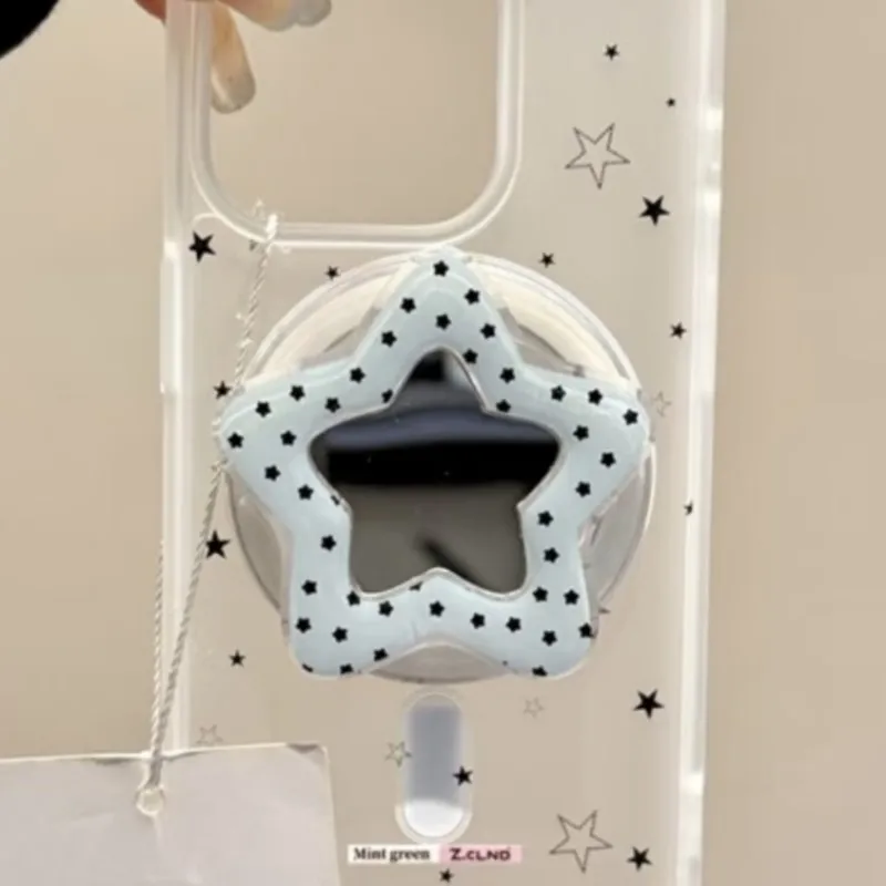 

Korean Cute 3D Star Makeup Mirror For Magsafe Griptok Holder Phone Finger Ring Stand Support For iPhone 17 Xiaomi Bracket