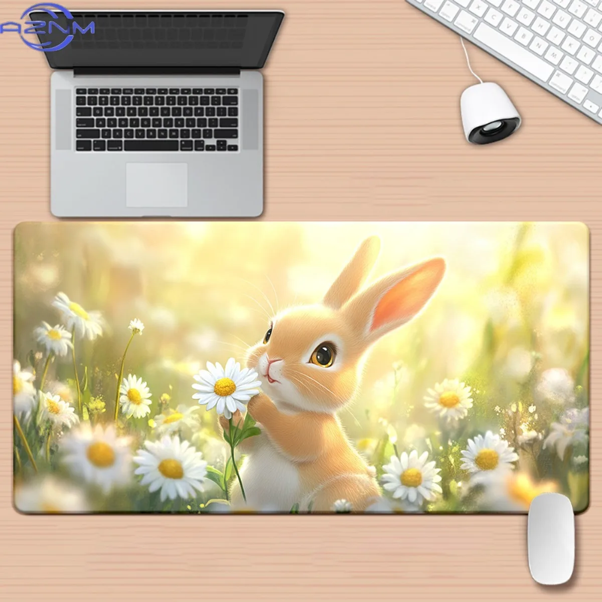 1pc a Bunny Design in a Floral Field, High-Definition Printed Desk Pad, Versatile XXL Mouse Pad, Suitable for Gaming Keyboards A