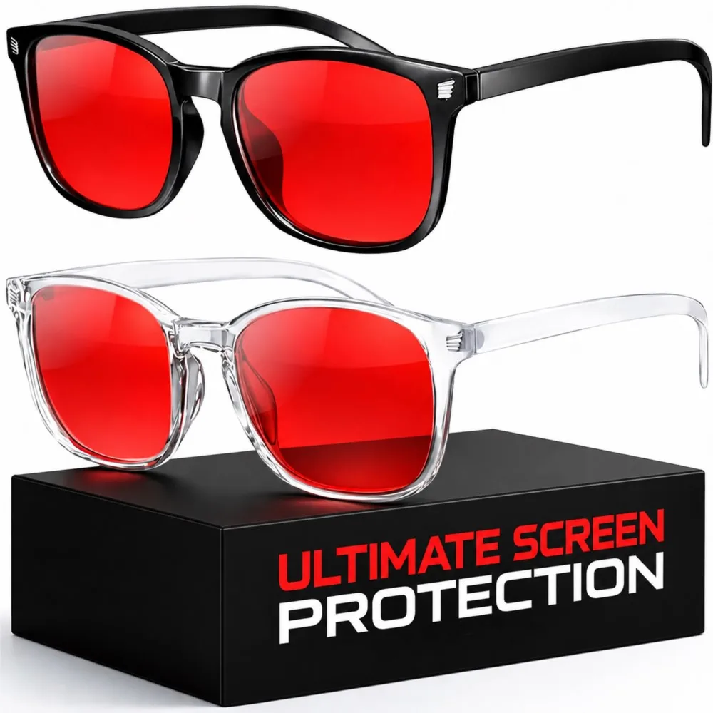 Advanced Blue Light Blocking Gaming Glasses Red Lenses Better Sleep Prevent Screen Fatigue Computer Glasses Daily UV Protection
