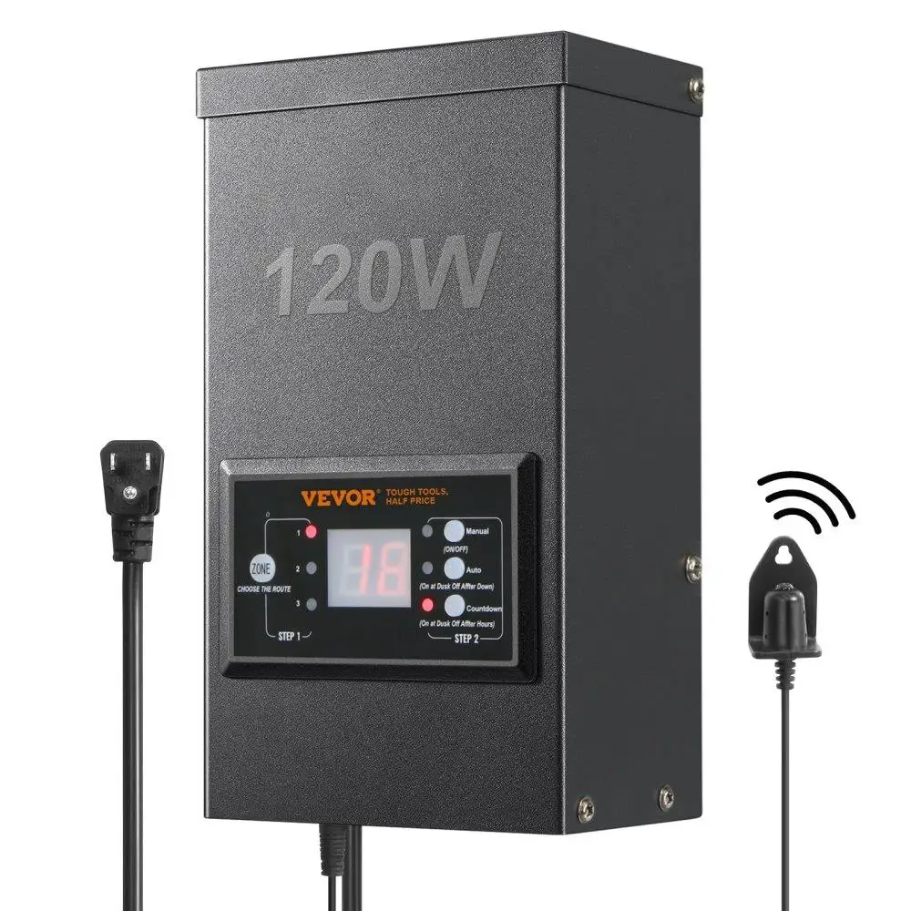 

120W Low Voltage Landscape Transformer with Timer and Photocell Sensor, Waterproof Landscape Lighting Transformer, 120V AC to