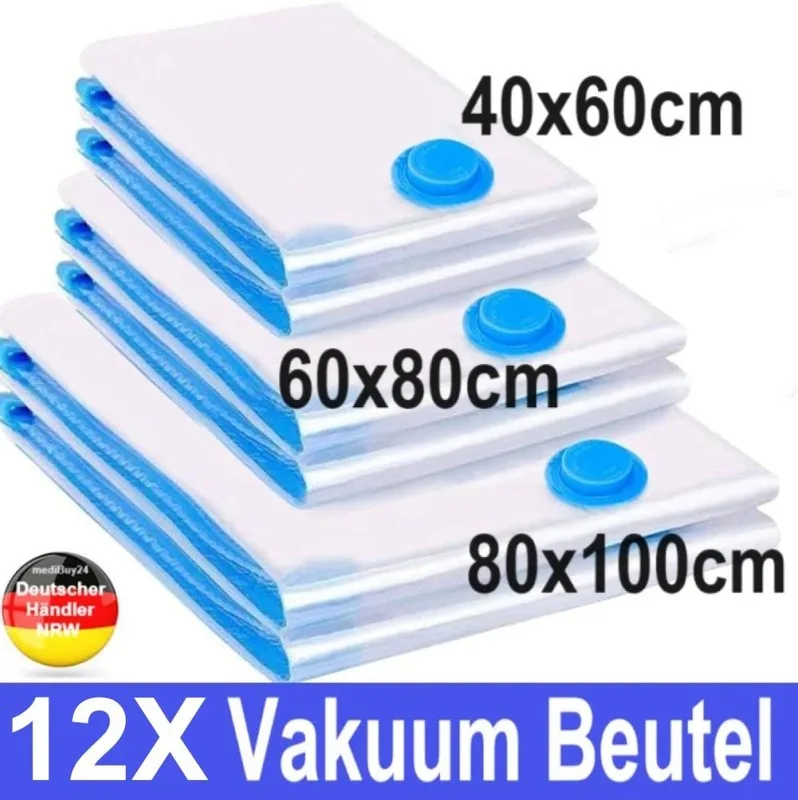 Paquete de 12 Bolsas de Almacenamiento al Vacío, Bolsas Ahorradoras de Espacio, Compresión para Edredones y Mantas, Sellado, Ropa
