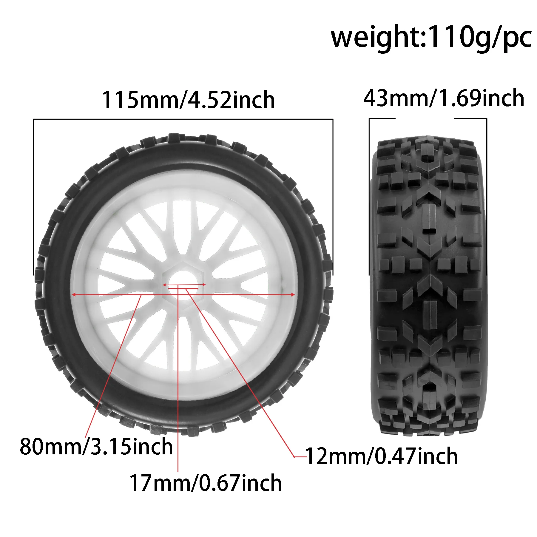 4pcs 115mm 1/8 RC Off-Road Buggy Car Wheel Tire Tyre 17mm Hex For ARRMA Typhon Talion TRAXXAS HSP Redcat Losi HPI Kyosho RC Car